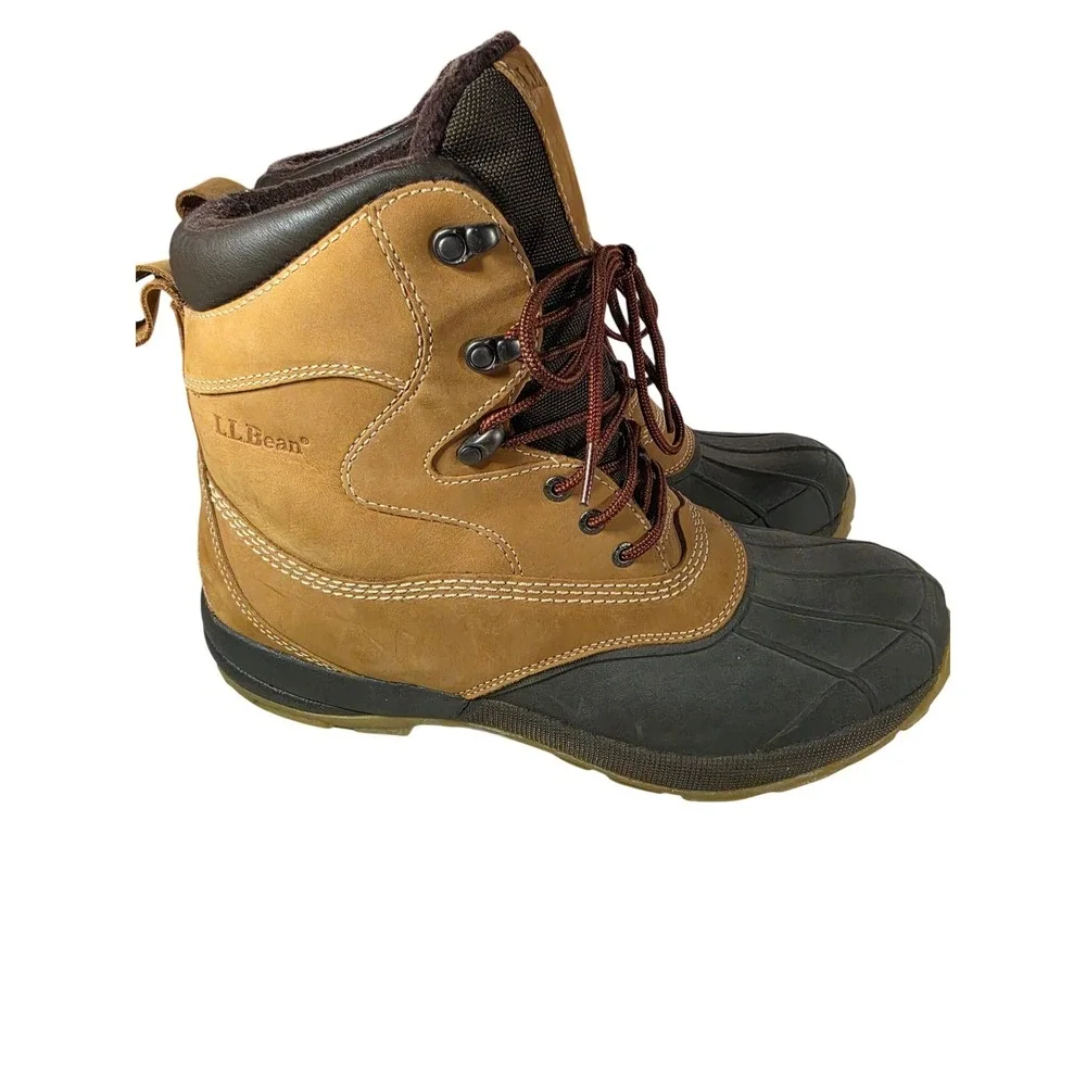 LL Bean Mens Storm Chaser Boots WR95 04 Brown Tan Leather Rubber Duck Boots 13 M